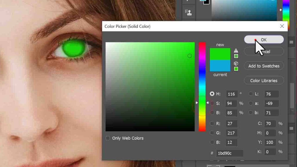 Pick any color to define the lens, confirming your selection.