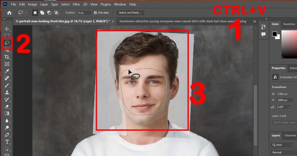 Open your target image, press CTRL+V to paste it, and adjust the face to fit seamlessly.