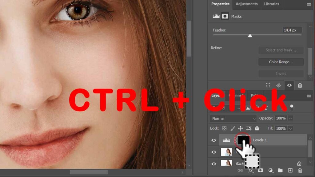 Select the levels layer in the layer panel, then press CTRL while clicking on the thumbnail to precisely choose the pixels, emulating the reference image.